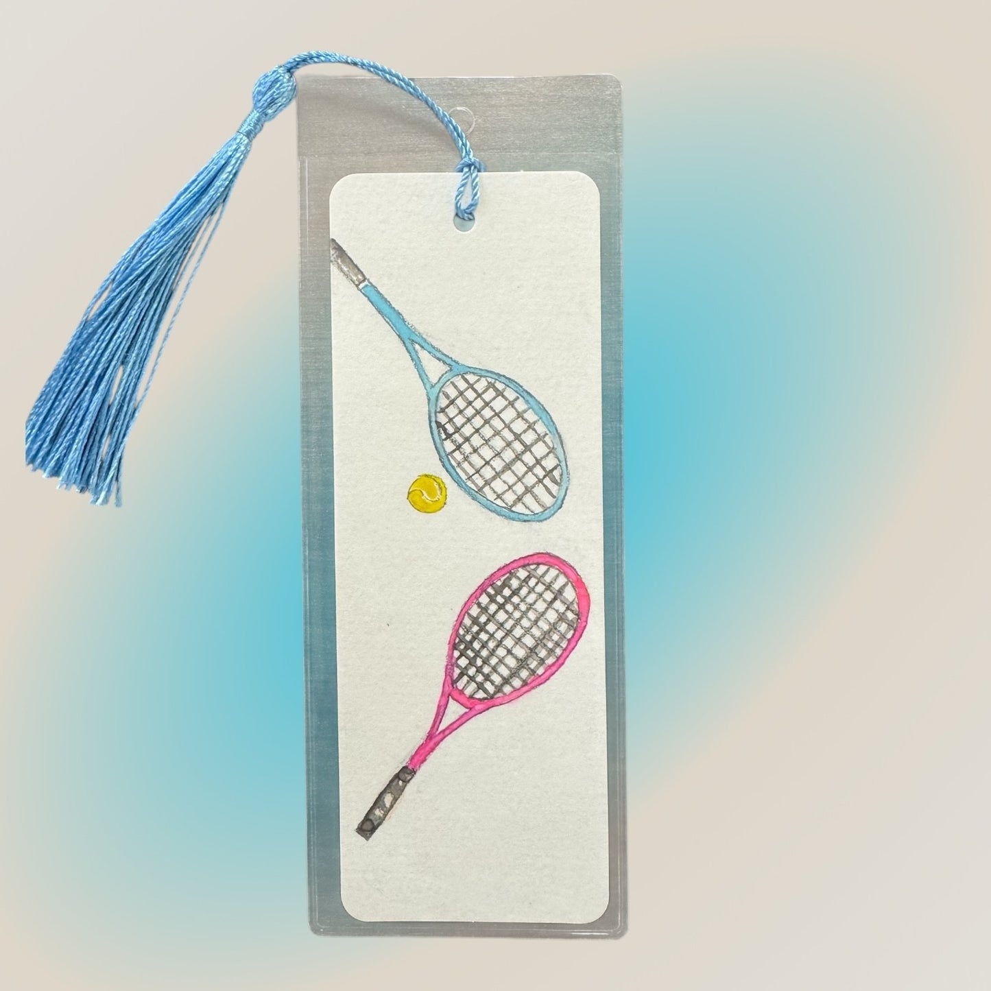#Bookmark - Blue and Pink Tennis Rackets with Tennis Ball - New!